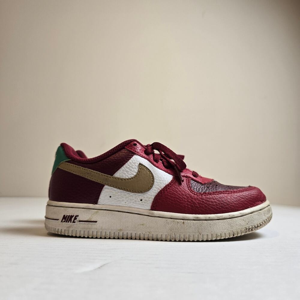 Nike Air Force 1 GS Kids Size 1.5Y Red Gold Christmas Shoes Sneakers DQ4710-600